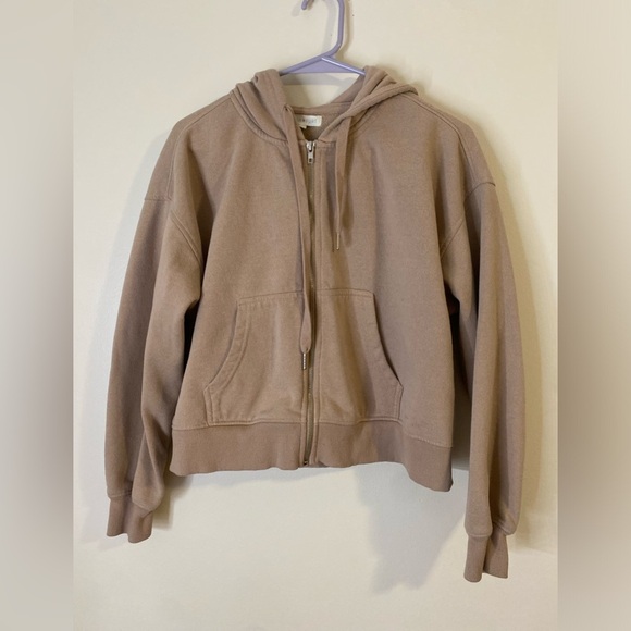 Ultra flirt Tan Zip-Up cropped Hoodie size large - Picture 1 of 7